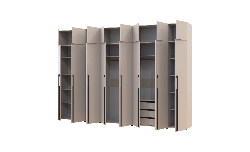Kleiderschrank mit Schubladen, Regalen und Aufsatz Doros Kasper Kaschmir 3+2+3 Türen 360x48x245 (42005744)