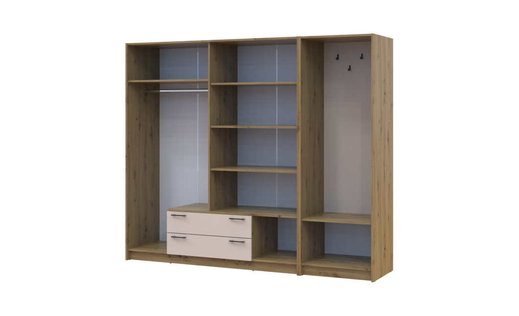 Drehtürenschrank Doros Rondi mit Kleiderstange und Spiegel Artisan Eiche/Kaschmir 4 Türen 220x52x195 (42005294)