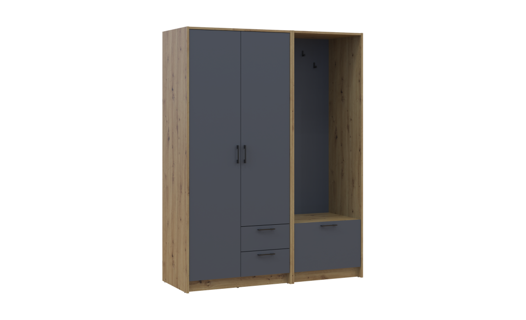 Drehtürenschrank Doros Rondi mit Kleiderstange Artisan Eiche/Graphitgrau 2 Türen 142x52x195 (42005269)