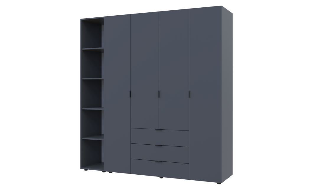 Kleiderschrank Doros Gelar Graphitgrau 4 Türen mit offenem Regal 193,2x49,5x203,4 (42005063)