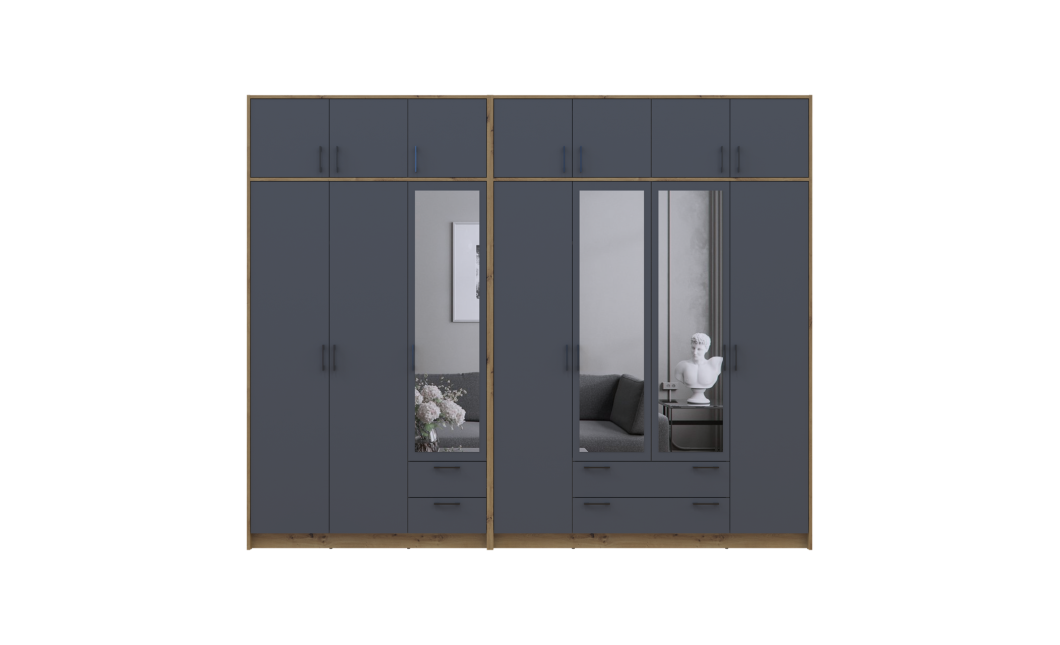 Kleiderschrank mit Spiegel und Aufsatz Doros Rondi Artisan Eiche/Graphit 3+4 Türen 281x52x236 (42005709)
