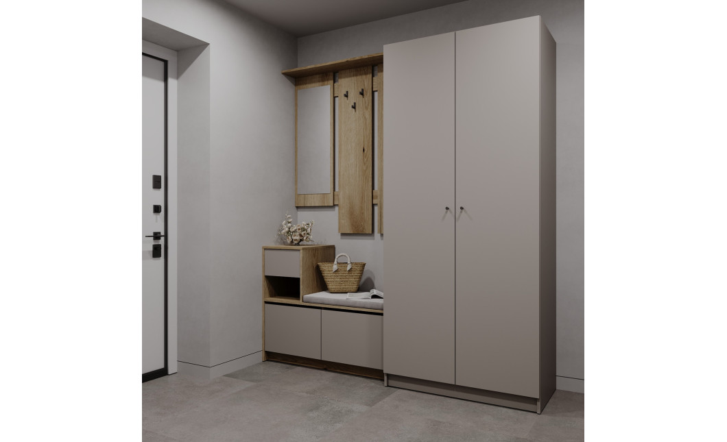 Flurmöbel Set Bela + Kleiderschrank Promo Eiche Evok/Kaschmir 190x48x204 (42005330)