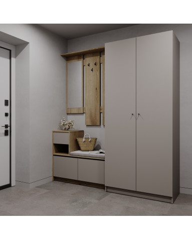 Flurmöbel Set Bela + Kleiderschrank Promo Eiche Evok/Kaschmir 190x48x204 (42005330)