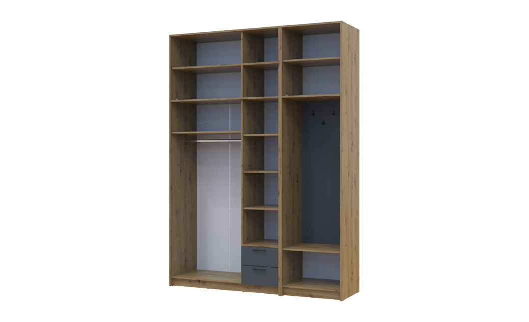 Kleiderschrank Doros Rondi mit Kleiderstange, Spiegel und hohem Oberschrank Artisan Eiche/Graphitgrau 3 Türen 181x52x260 (42005291)