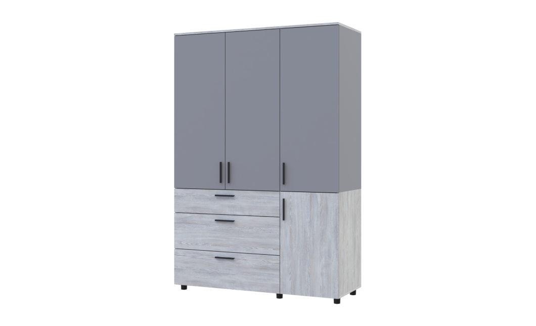 Kleiderschrank Doros Thorn Natti Kiefer/Grau 3 Türen 3 Schubladen Böden 135x51,6x200 (44900514)