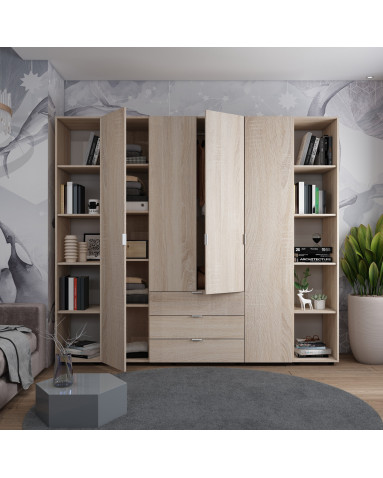 Kleiderschrank Doros Gelar Sonoma Eiche 4 Türen mit 2 offenen Regalböden 231,4x49,5x203,4 (42005050)
