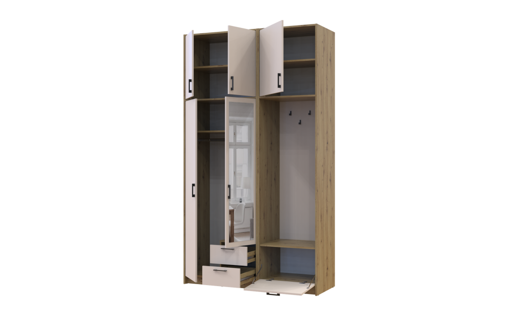 Kleiderschrank Doros Rondi mit Kleiderstange, Spiegel und hohem Oberschrank Artisan Eiche/Kaschmir 2 Türen 142x52x260 (42005278)