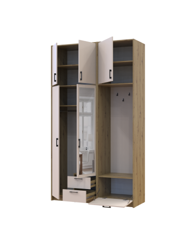 Kleiderschrank Doros Rondi mit Kleiderstange, Spiegel und hohem Oberschrank Artisan Eiche/Kaschmir 2 Türen 142x52x260 (42005278)