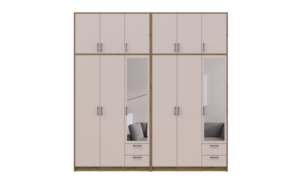 Kleiderschrank mit Spiegel und hohem Aufsatz Doros Rondi Artisan Eiche/Kaschmir 3+3 Türen 242x52x260 (42005683)