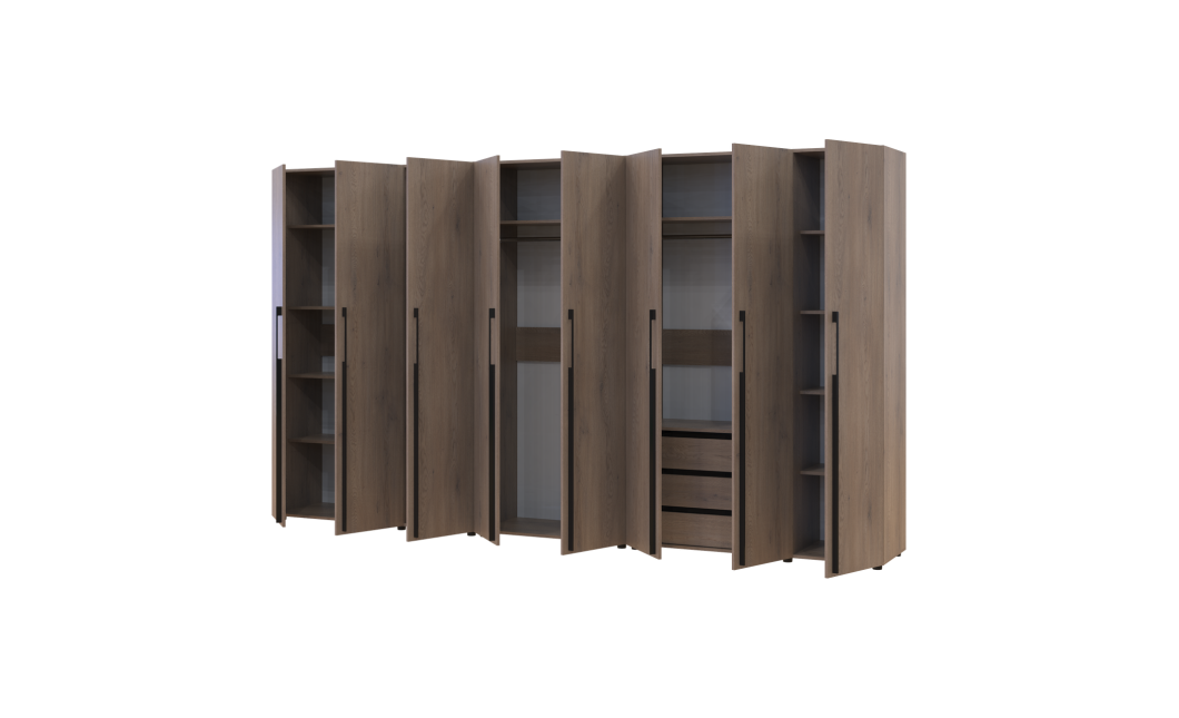 Kleiderschrank mit Regalen und Schubladen Doros Kasper Cremona Cannolo 3+2+3 Türen 360x48x204 (42005743)