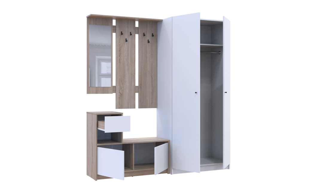 Flurmöbel Set Bela + Kleiderschrank Promo Sonoma Eiche/Weiß 190x48x204 (42005328)