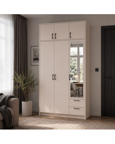 Kleiderschrank Doros Rondi mit Drehtüren mit Oberschrank und Spiegel Kaschmir 3 Türen 121x52x236 (80738475)