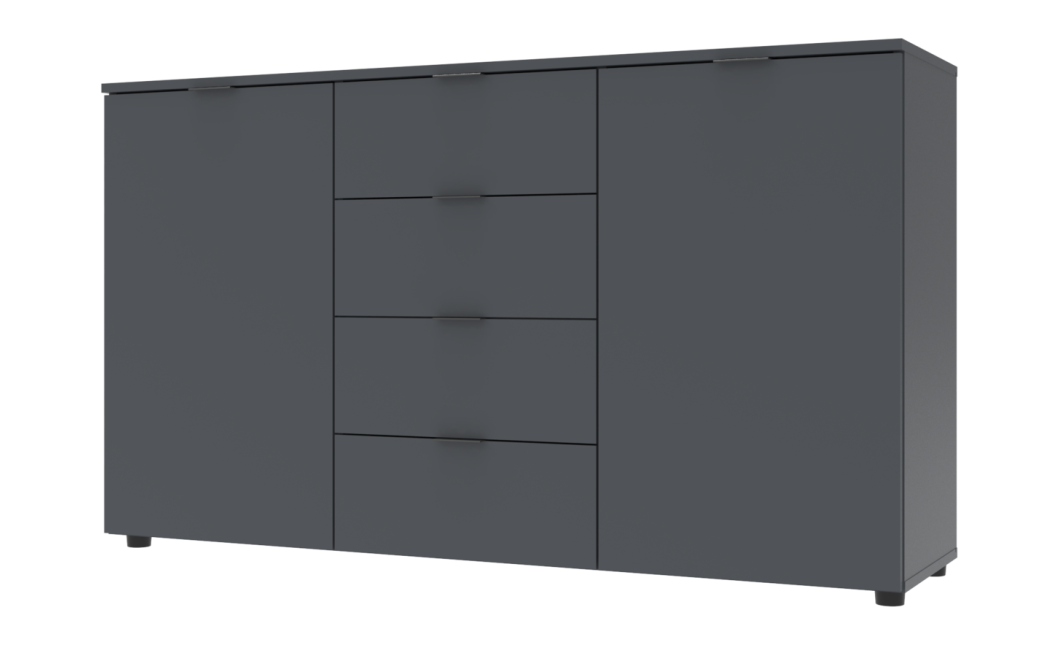Kommode Doros Ron 5 Graphitgrau 2 Türen 4 Schubladen 140x38x81 (44900235)