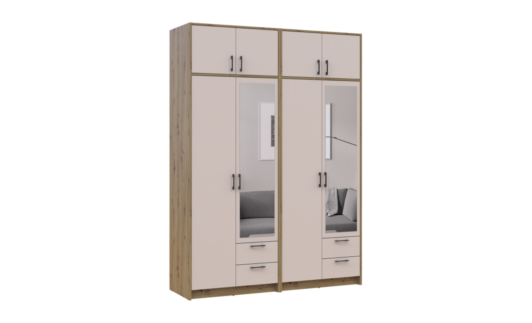 Kleiderschrank mit Spiegel und Aufsatz Doros Rondi Artisan Eiche/Kaschmir 2+2 Türen 164x52x236 (42005665)