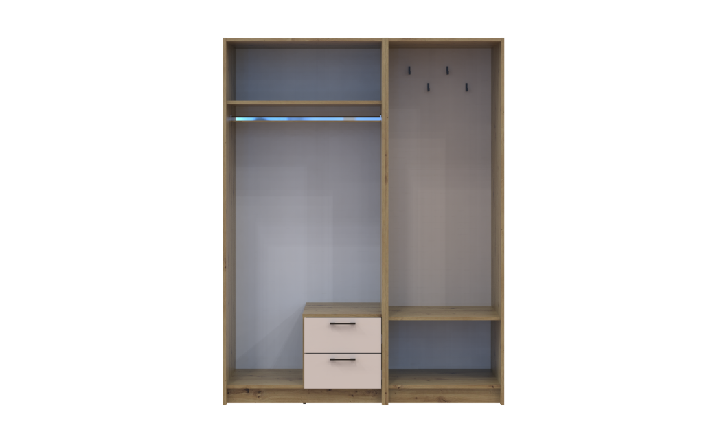 Kleiderschrank Doros Rondi mit Kleiderstange und Spiegel Artisan Eiche/Kaschmir 2 Türen 142x52x195 (42005270)