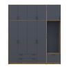 Drehtürenschrank Doros Rondi mit Kleiderstange und hohem Oberschrank Artisan Eiche/Graphitgrau 4 Türen 220x52x260 (42005301)