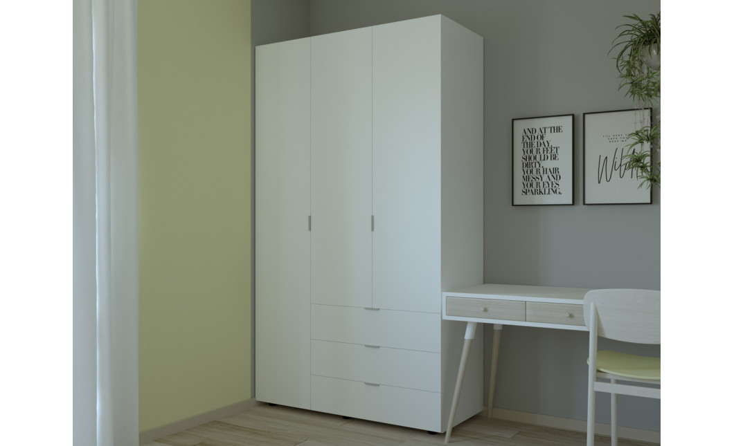 Kleiderschrank Doros Gelar mit Drehtüren Weiß 3 Türen 116,2x49,5x203,4 (80397641)