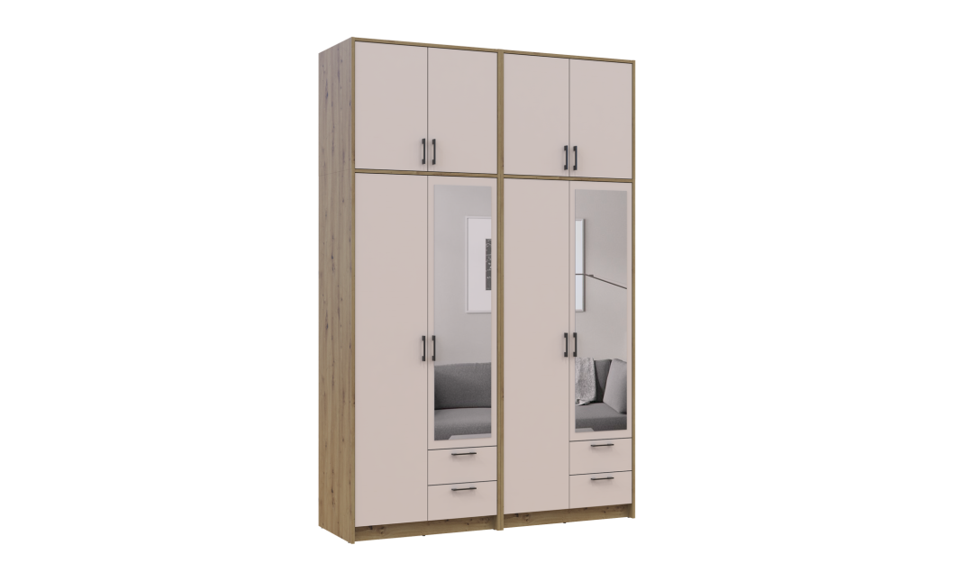 Kleiderschrank mit Spiegel und hohem Aufsatz Doros Rondi Artisan Eiche/Kaschmir 2+2 Türen 164x52x260 (42005677)
