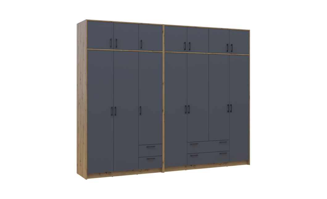 Kleiderschrank mit Aufsatz Doros Rondi Artisan Eiche/Graphit 3+4 Türen 281x52x236 (42005708)