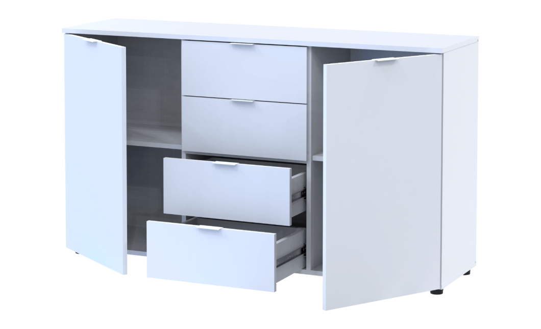 Kommode Doros Ron 5 Weiß 2 Türen 4 Schubladen 140x38x81 (44900223)