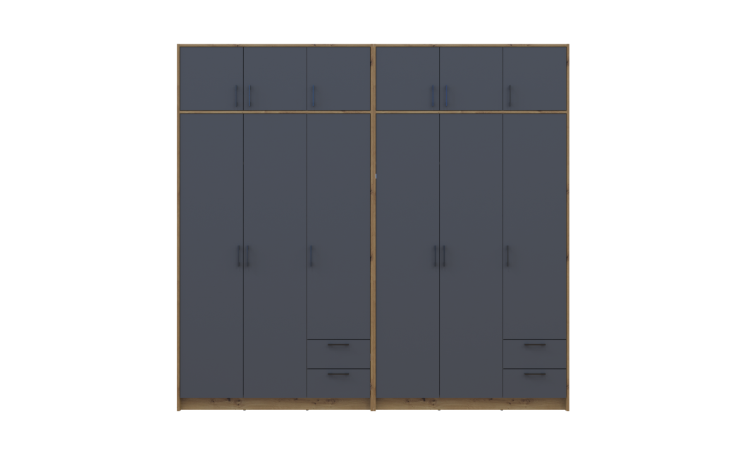 Kleiderschrank mit Aufsatz Doros Rondi Artisan Eiche/Graphit 3+3 Türen 242x52x236 (42005706)