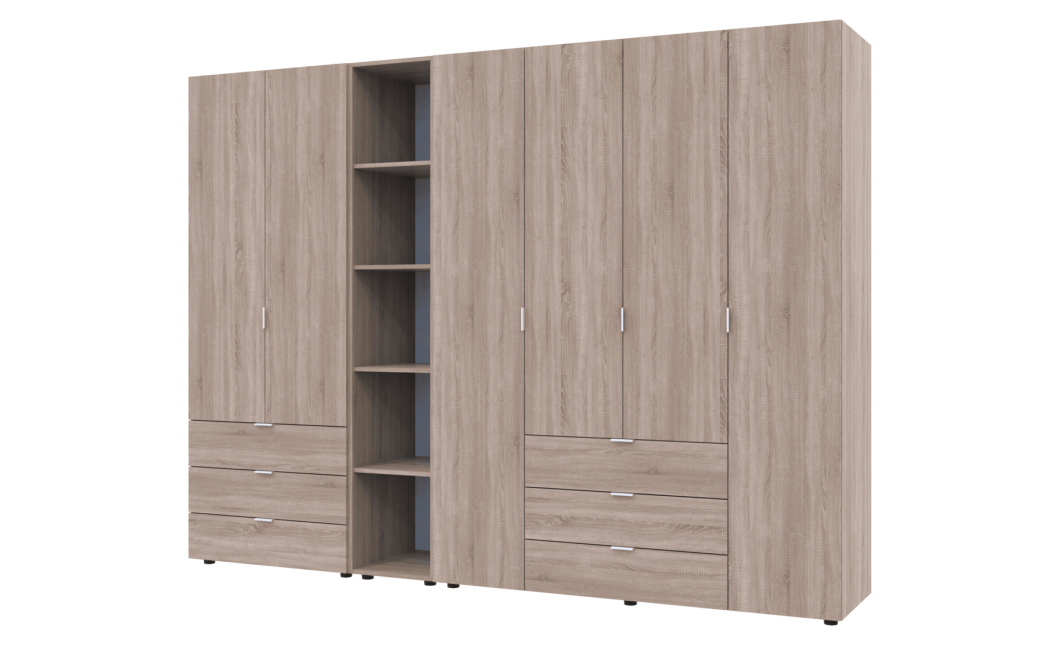 Kleiderschrank Doros Gelar Sonoma Eiche 2+4 Türen mit offenem Regal 270,7x49,5x203,4 (42005051)