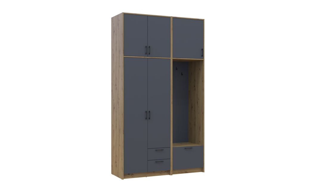 Drehtürenschrank Doros Rondi mit Kleiderstange und hohem Oberschrank Artisan Eiche/Graphitgrau 2 Türen 142x52x260 (42005277)