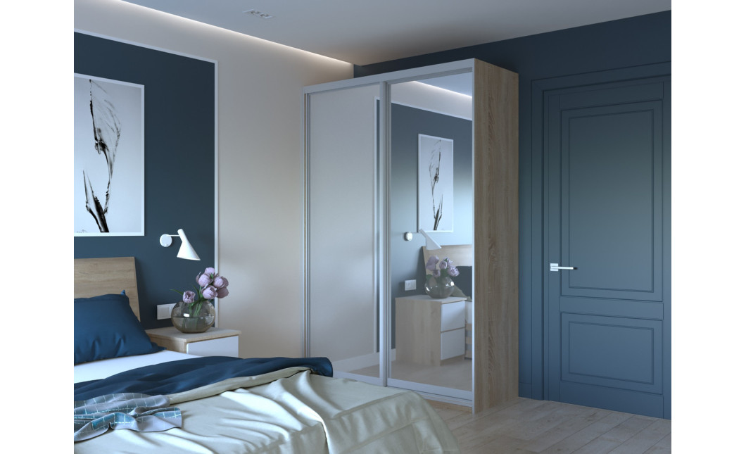 Kleiderschrank Doros City Light Schiebetüren Sonoma Eiche mit Spiegel 150x60x225 (44900073)