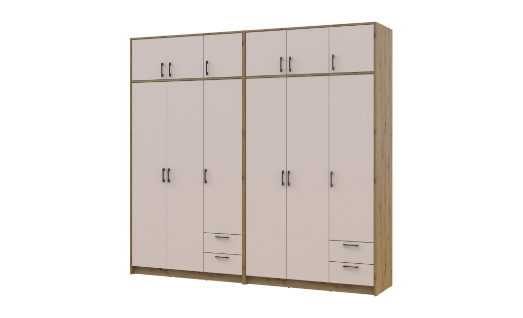 Kleiderschrank mit Aufsatz Doros Rondi Artisan Eiche/Kaschmir 3+3 Türen 242x52x236 (42005670)