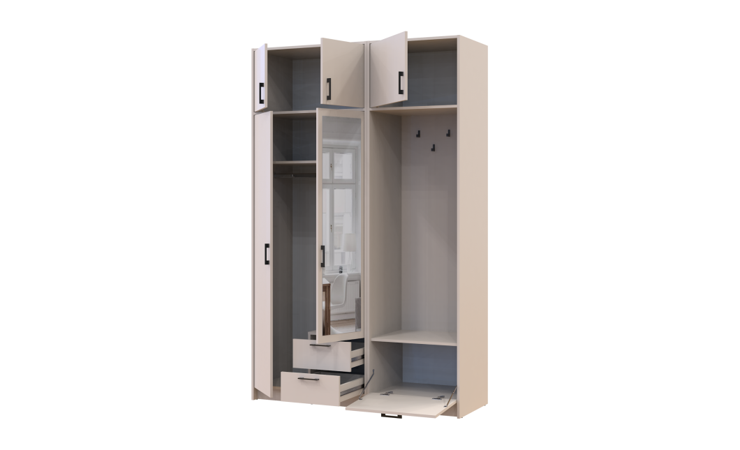 Kleiderschrank Doros Rondi mit Kleiderstange, Spiegel und Oberschrank Kaschmir 2 Türen 142x52x236 (42005403)