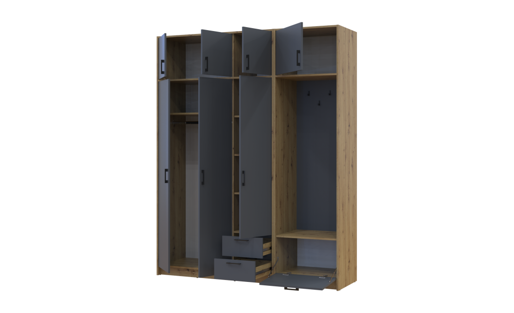 Drehtürenschrank Doros Rondi mit Kleiderstange und Oberschrank Artisan Eiche/Graphitgrau 3 Türen 181x52x236 (42005285)