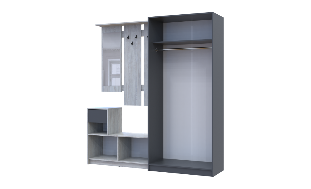Flurmöbel Set Bela + Kleiderschrank Promo Kiefer Natti/Graphit 190x48x204 (42005329)