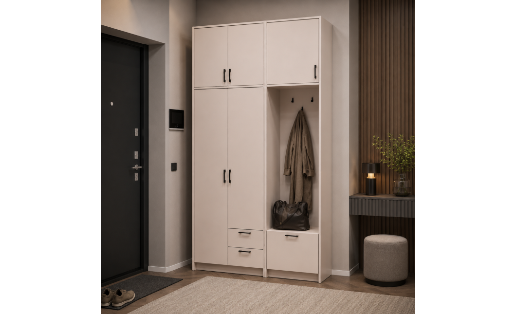 Kleiderschrank Doros Rondi mit Kleiderstange und hohem Oberschrank Kaschmir 2 Türen 142x52x260 (42005397)
