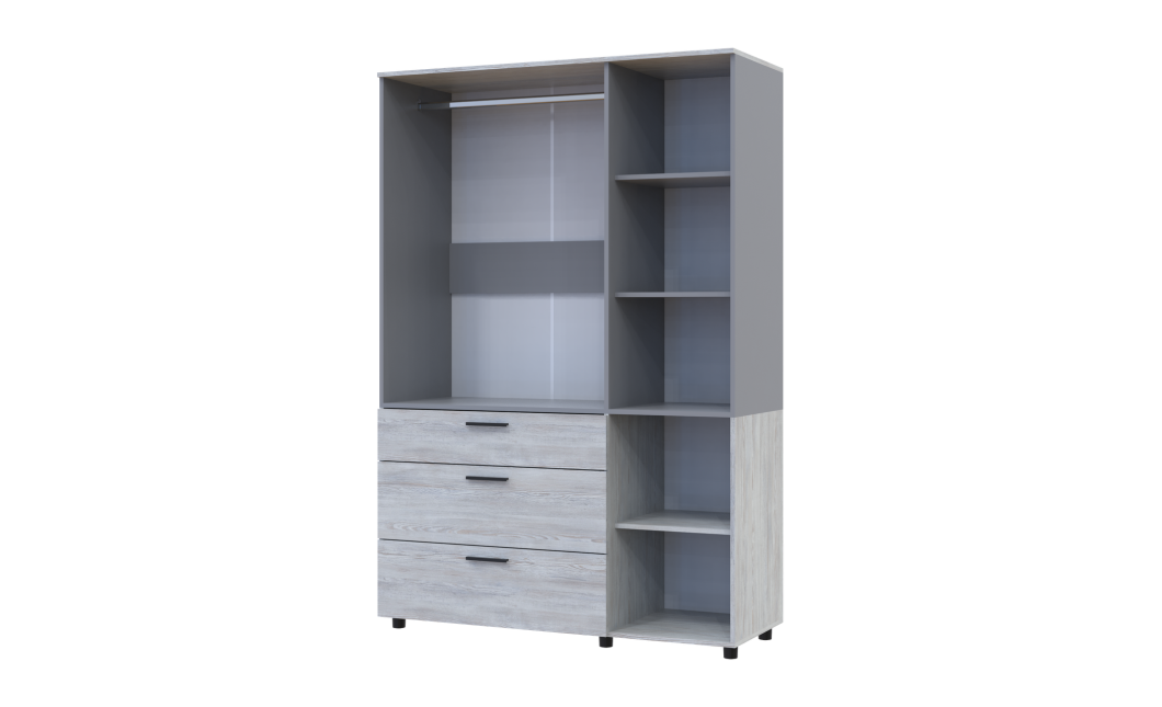 Kleiderschrank Doros Thorn Natti Kiefer/Grau 3 Türen 3 Schubladen Kleiderstange 135x51,6x200 (44900513)