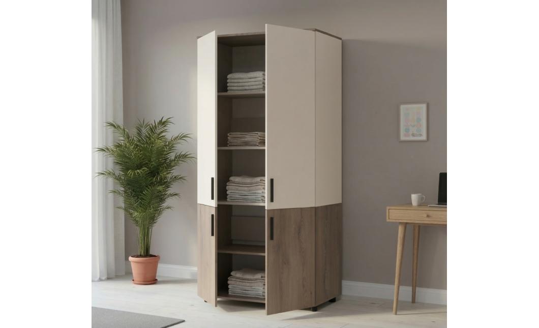 Kleiderschrank Doros Thorn Cremona Cannolo/Kaschmir 2 Türen Böden 90x51,6x200 (44900452)