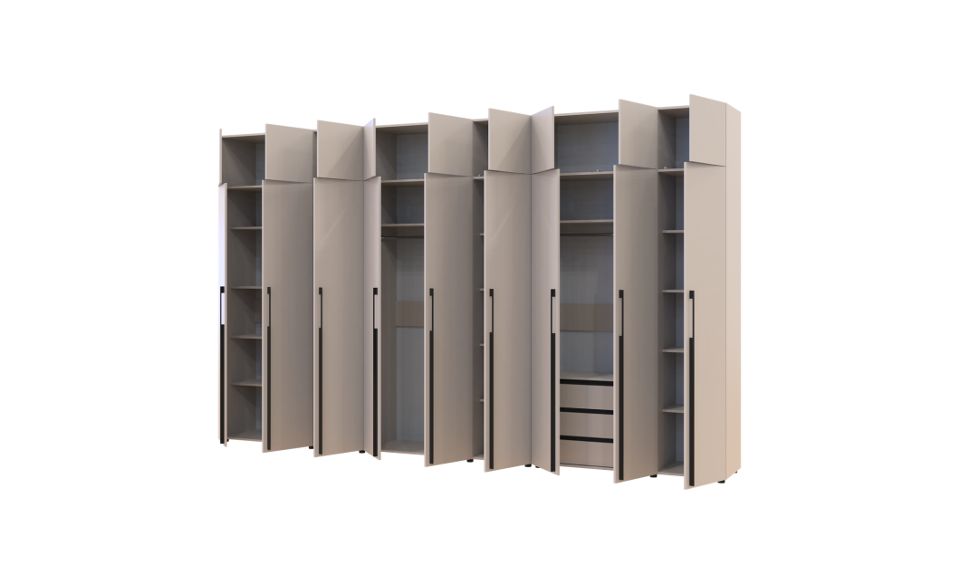 Kleiderschrank mit Schubladen, Regalen und Aufsatz Doros Kasper Kaschmir 3+3+3 Türen 405x48x245 (42005736)