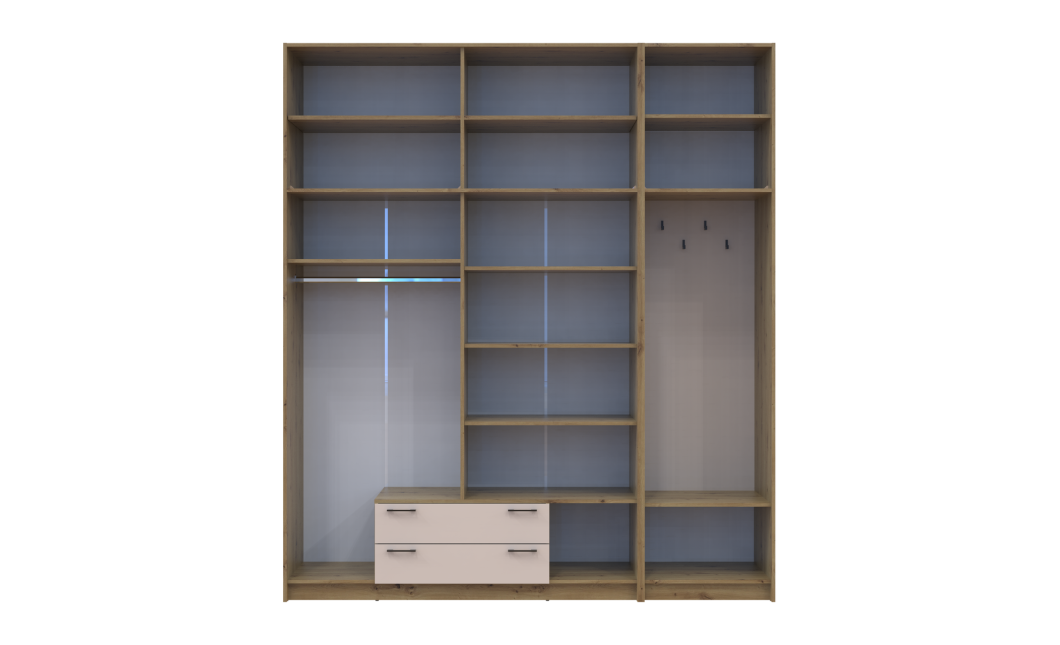 Kleiderschrank Doros Rondi mit Kleiderstange und hohem Oberschrank Artisan Eiche/Kaschmir 4 Türen 220x52x260 (42005300)