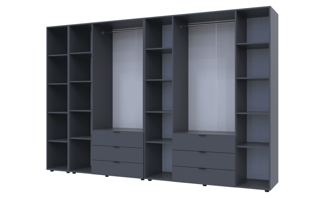 Kleiderschrank Doros Gelar Graphitgrau 3+4 Türen mit offenem Regal 309,4x49,5x203,4 (42005062)