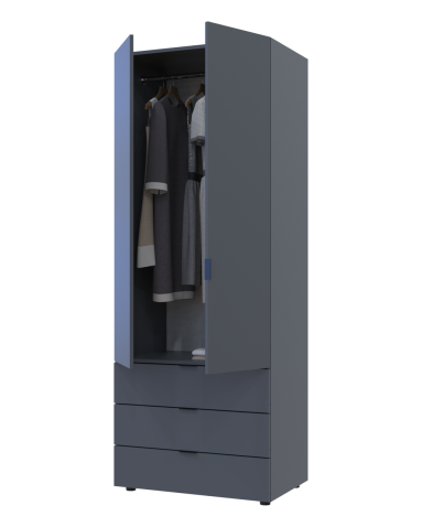 Kleiderschrank Doros Gelar mit Drehtüren Graphitgrau 2 Türen 77,5x49,5x203,4 (80737023)