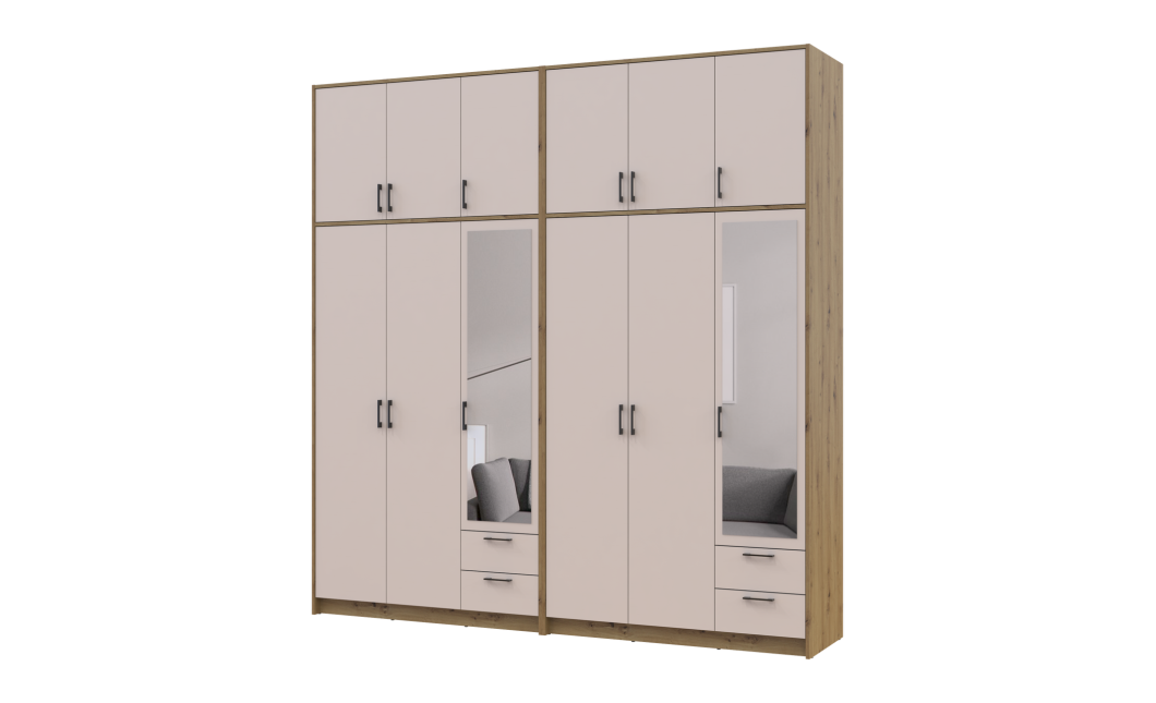 Kleiderschrank mit Spiegel und hohem Aufsatz Doros Rondi Artisan Eiche/Kaschmir 3+3 Türen 242x52x260 (42005683)