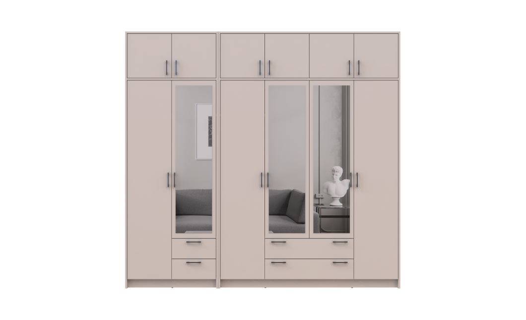 Kleiderschrank mit Spiegel und Aufsatz Doros Rondi Kaschmir 2+4 Türen 242x52x236 (42005633)