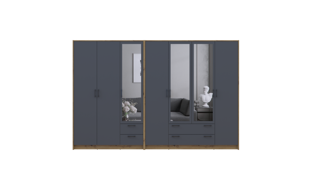 Kleiderschrank mit Spiegel Doros Rondi Artisan Eiche/Graphit 3+4 Türen 281x52x195 (42005697)