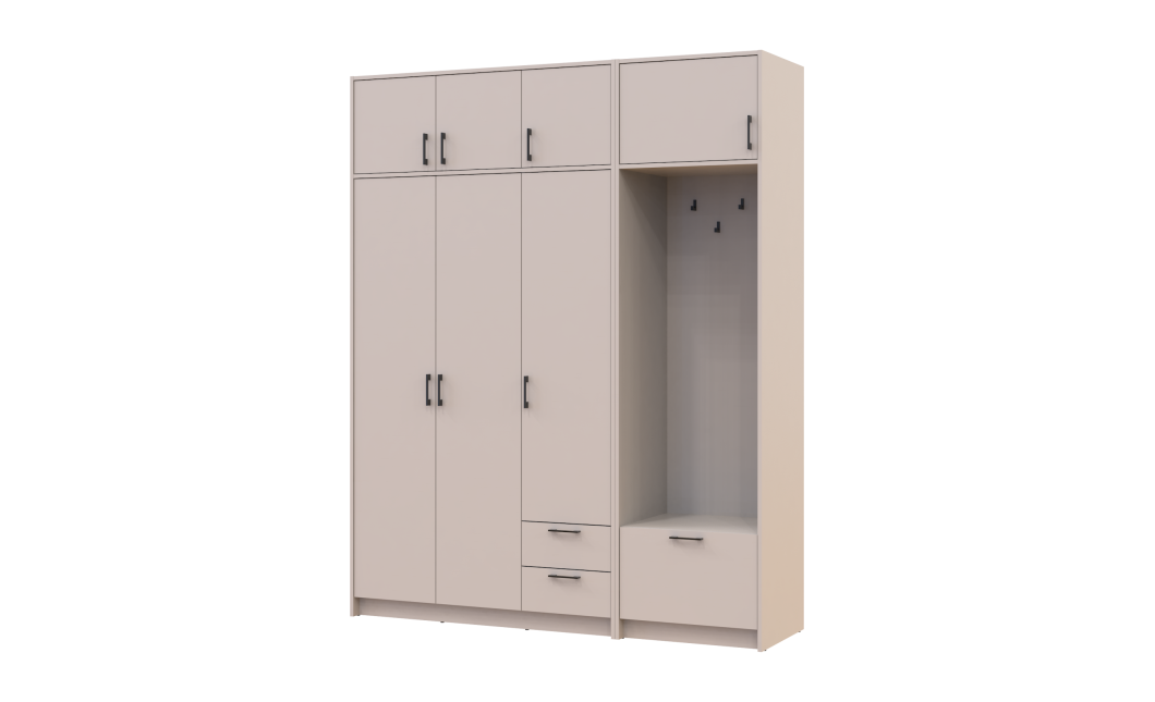Drehtürenschrank Doros Rondi mit Kleiderstange und Oberschrank Kaschmir 3 Türen 181x52x236 (42005395)