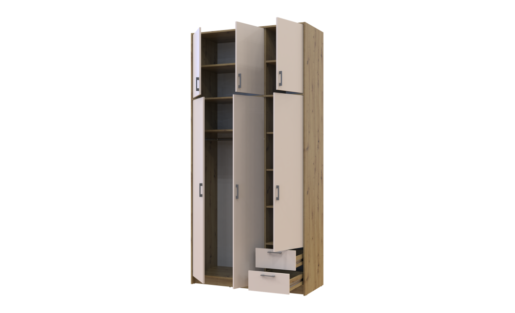 Kleiderschrank Doros Rondi mit Drehtüren mit Oberschrank Artisan Eiche / Kaschmir 3 Türen 121x52x260 (42005193)