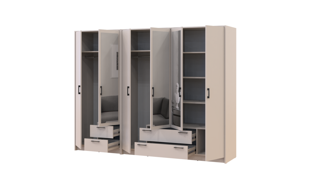 Kleiderschrank mit Spiegel Doros Rondi Kaschmir 2+4 Türen 242x52x195 (42005621)