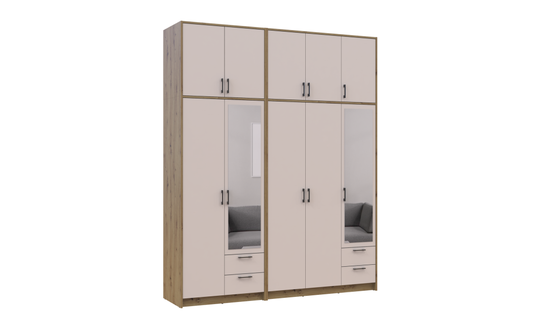 Kleiderschrank mit Spiegel und hohem Aufsatz Doros Rondi Artisan Eiche/Kaschmir 2+3 Türen 203x52x260 (42005679)
