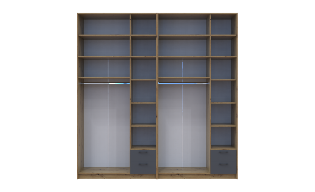 Kleiderschrank mit Spiegel und hohem Aufsatz Doros Rondi Artisan Eiche/Graphit 3+3 Türen 242x52x260 (42005719)