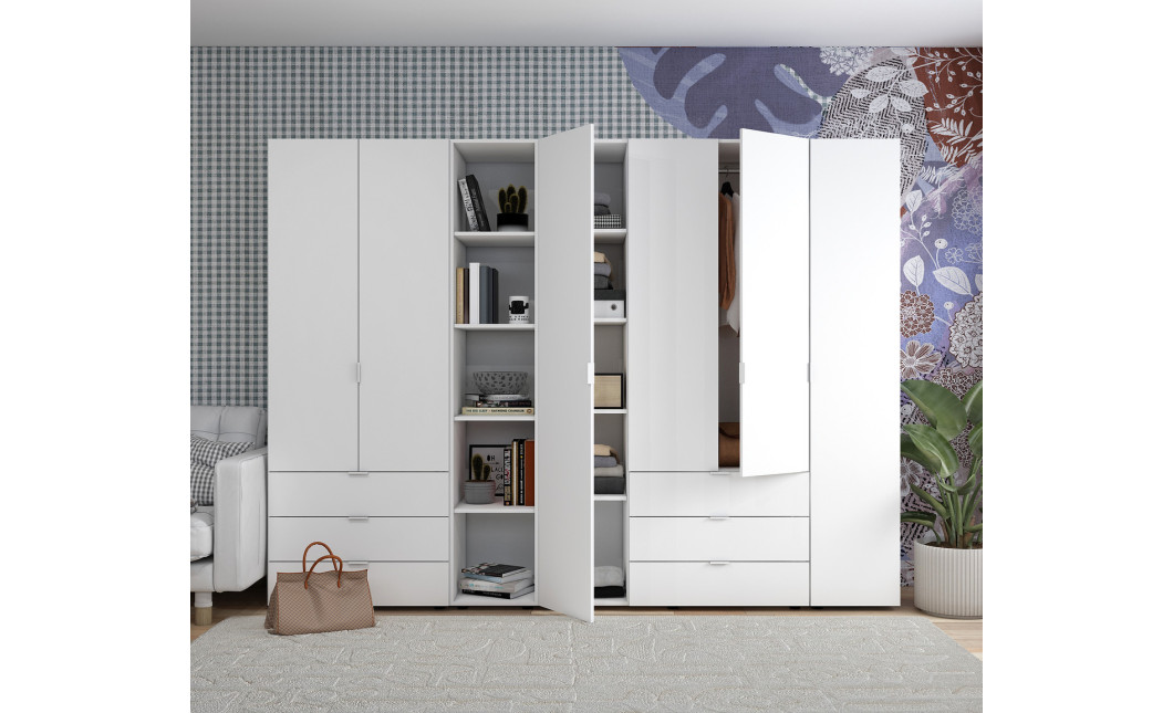 Kleiderschrank Doros Gelar Weiß 2+4 Türen mit offenem Regal 270,7x49,5x203,4 (42005033)