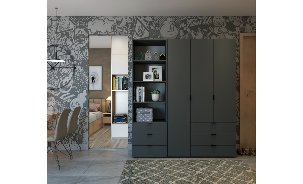 Kleiderschrank Doros Gelar Graphitgrau 3 Türen Säulenschrank 176,2x49,5x203,4 (42005169)