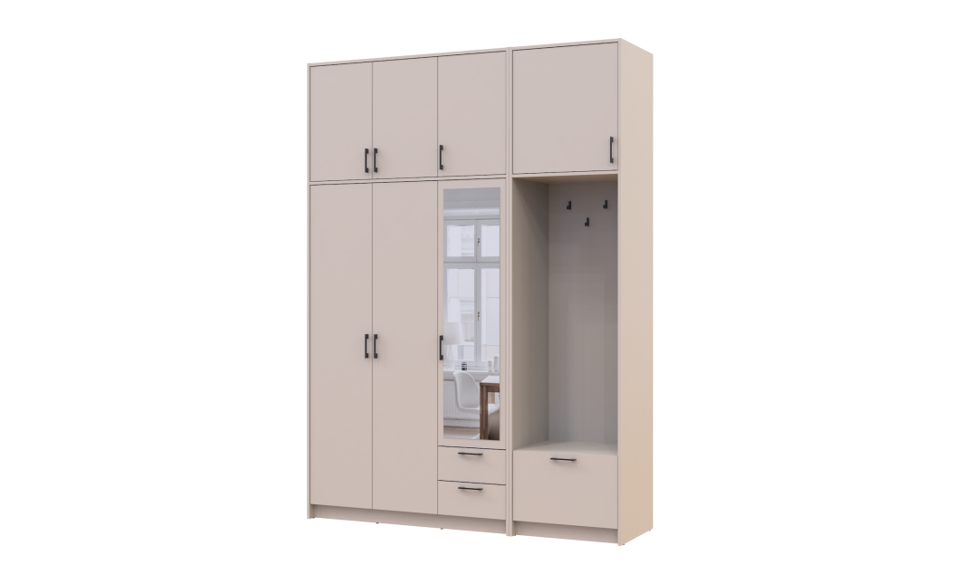 Kleiderschrank Doros Rondi mit Kleiderstange, Spiegel und hohem Oberschrank Kaschmir 3 Türen 181x52x260 (42005407)